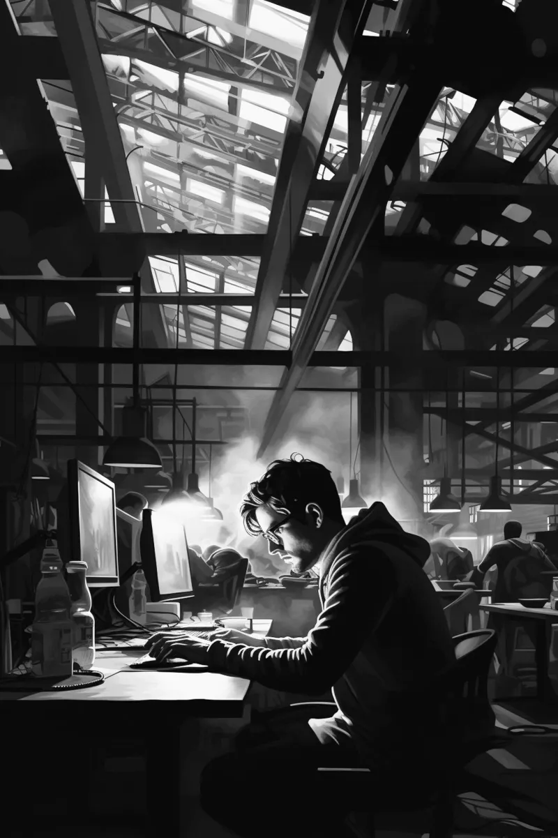 Une dirigeante d'entreprise au travail, en noir et blanc