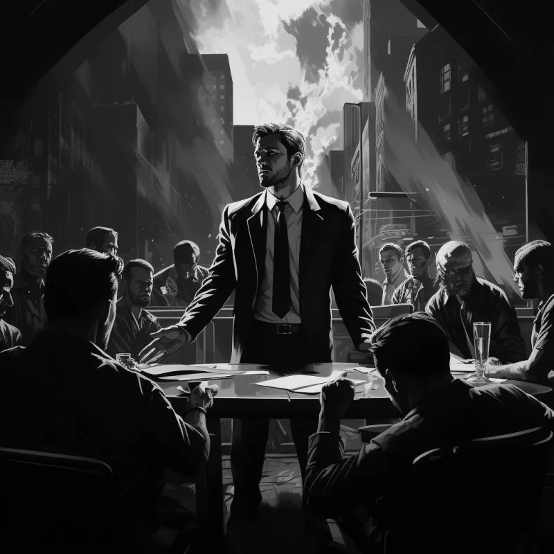 Une équipe en atelier de travail, en noir et blanc